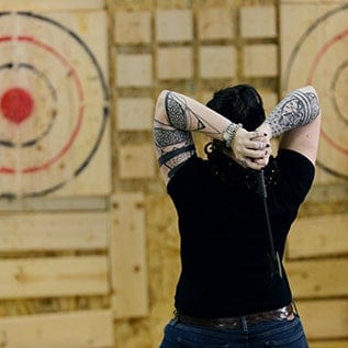 Axe throwing lanes at Rage in Montreal
