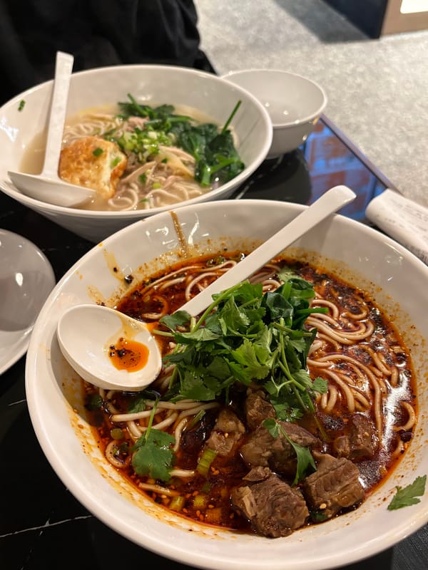 Braised beef soup noodles with egg at Maison Bao near Guy-Concordia